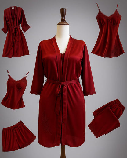 Romance Bloom Silk Nighty (5Pc)