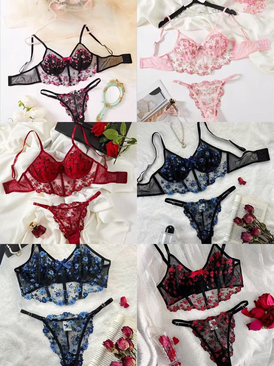 Floral Net Bra & Panty