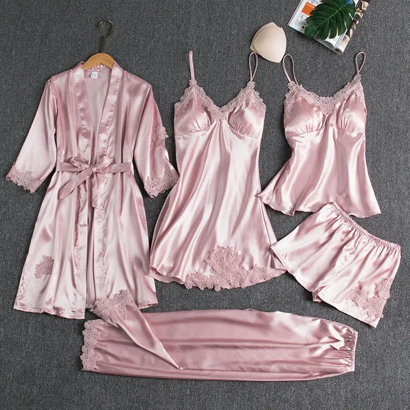 Romance Bloom Silk Nighty (5Pc)